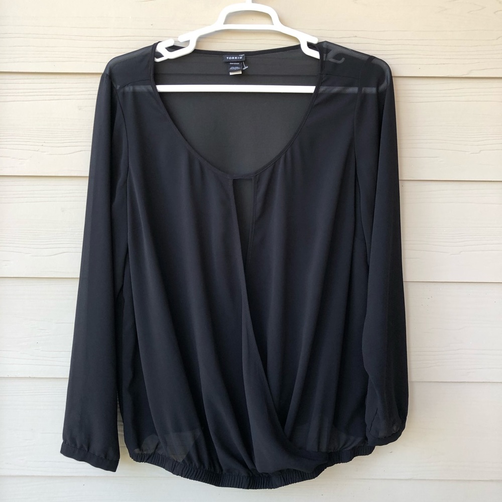 Torrid Sheer Long Sleeve Cross Over Front Blouse